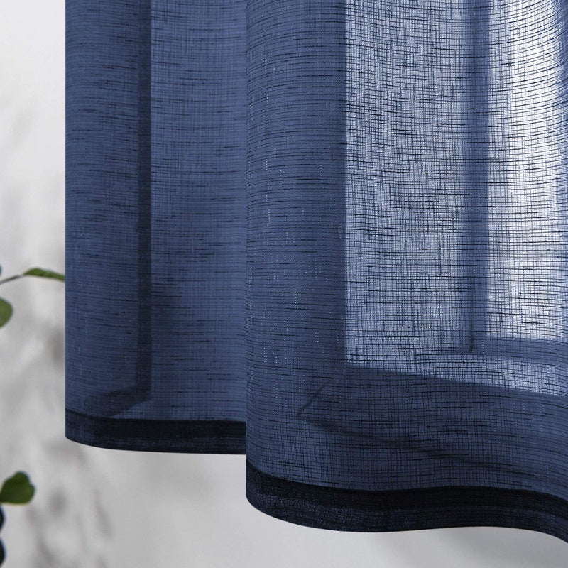 KOUFALL Short Curtains for Bathroom Window,Sheer Cafe Curtains for Kitchen 36 Inch Length,Navy Blue - Image 4